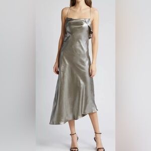 Du Paradis Metallic Asymmetric Hem Dress size Small B101